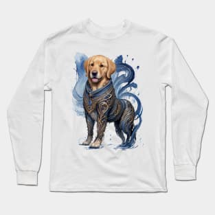 The Majestic Golden Warrior: Retriever in Elven Denim Battle Suit Long Sleeve T-Shirt